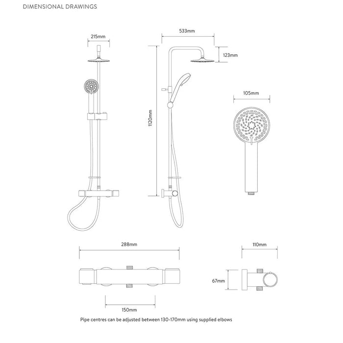 Aqualisa Midas 110 Thermostatic Mixer Shower Column - Chrome
