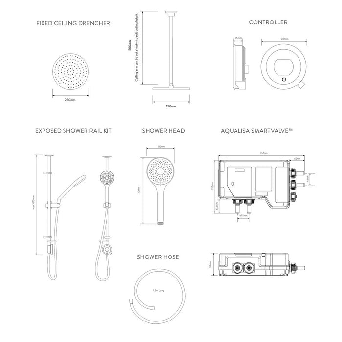 Aqualisa Optic Q Smart Digital Shower Exposed with Adjustable & Ceiling Fixed Head - High Pressure/Combi