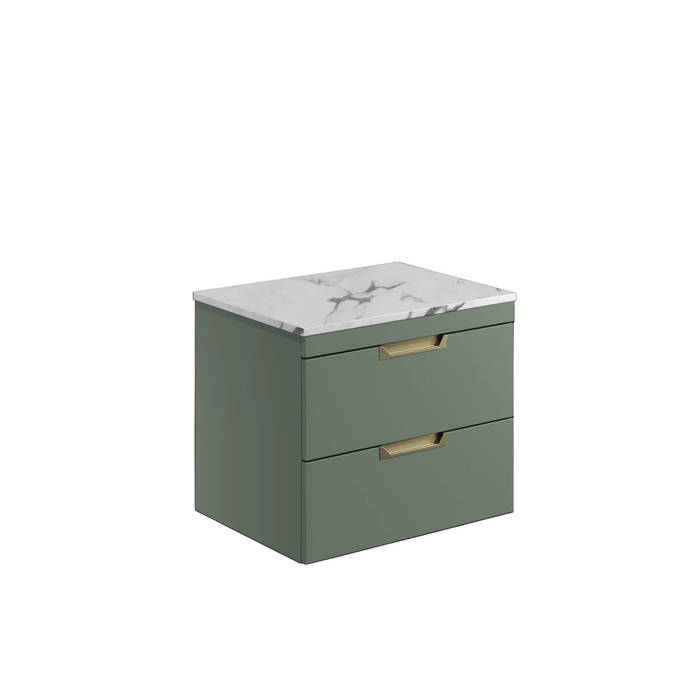 Scudo Aubrey 600mm 2 Drawer Wall Hung Vanity Unit with Carrara Countertop & Pair of Handles