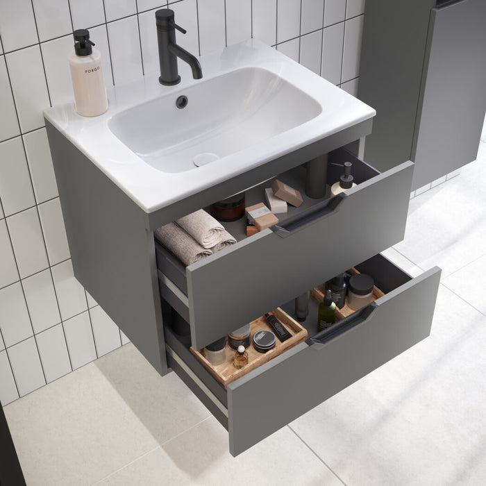 Scudo Aubrey 2 Drawer Wall Hung Vanity Unit with Basin & Pair of Handles