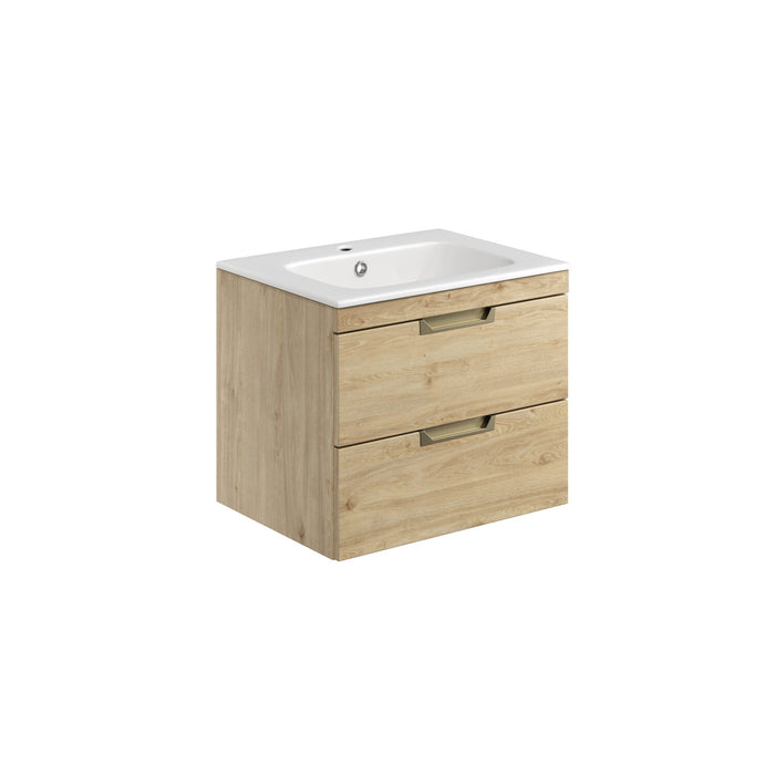 Scudo Aubrey 2 Drawer Wall Hung Vanity Unit with Basin & Pair of Handles