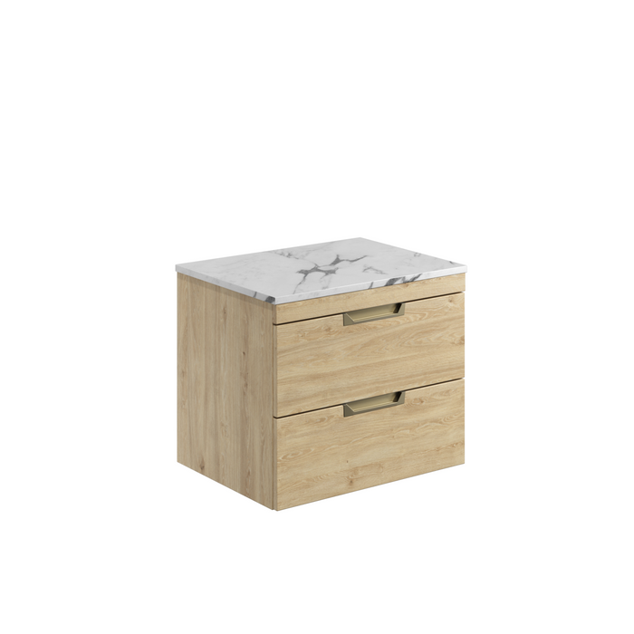 Scudo Aubrey 600mm 2 Drawer Wall Hung Vanity Unit with Carrara Countertop & Pair of Handles