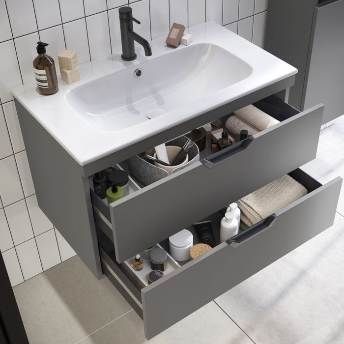 Scudo Aubrey 2 Drawer Wall Hung Vanity Unit with Basin & Pair of Handles