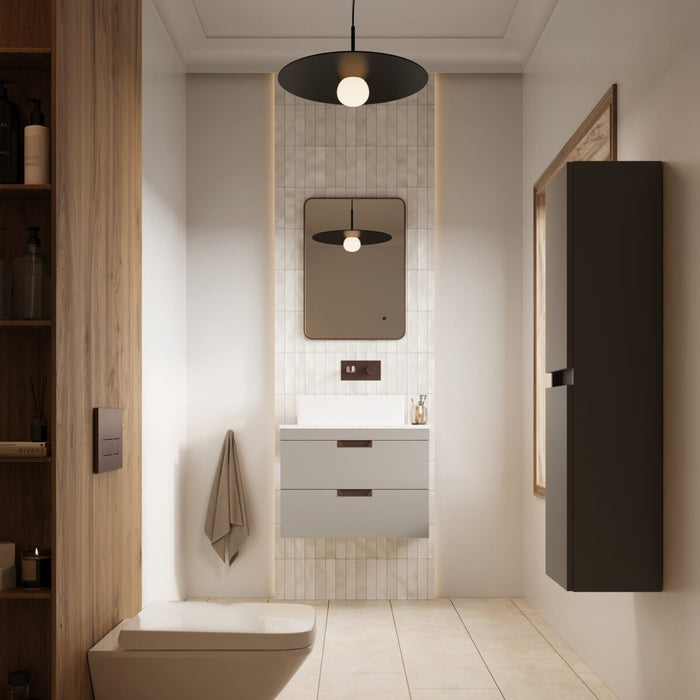Scudo Aubrey 600mm 2 Drawer Wall Hung Vanity Unit with Carrara Countertop & Pair of Handles