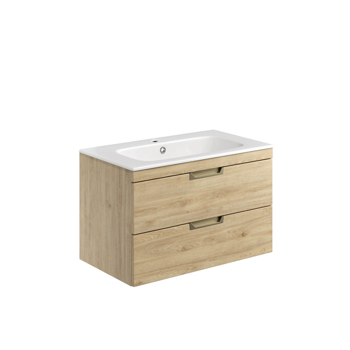 Scudo Aubrey 2 Drawer Wall Hung Vanity Unit with Basin & Pair of Handles