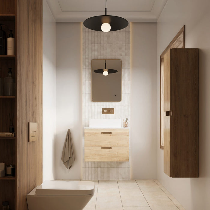 Scudo Aubrey 600mm 2 Drawer Wall Hung Vanity Unit with Carrara Countertop & Pair of Handles