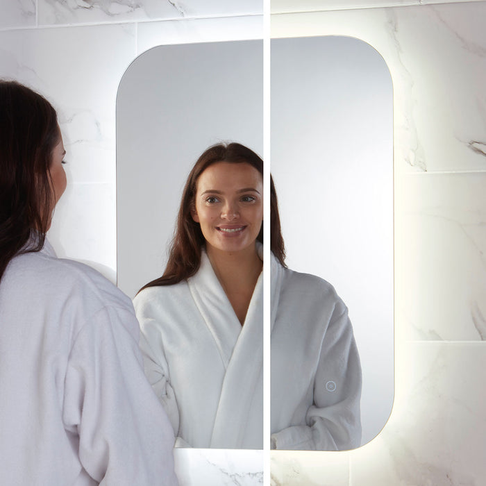 Scudo Aura Rectangular Illuminated Backlit LED Mirror with Demister Pad & Shaver Socket