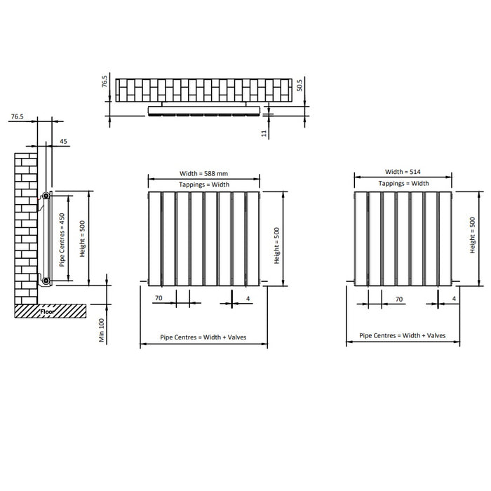 Eastbrook Addington Type 10 Horizontal Aluminium Designer Radiator - Gloss White