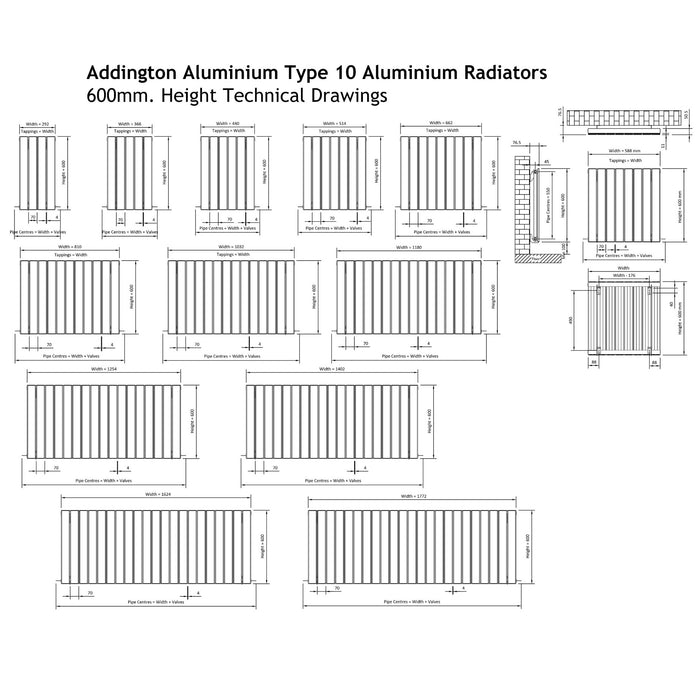 Eastbrook Addington Type 10 Horizontal Aluminium Designer Radiator - Gloss White