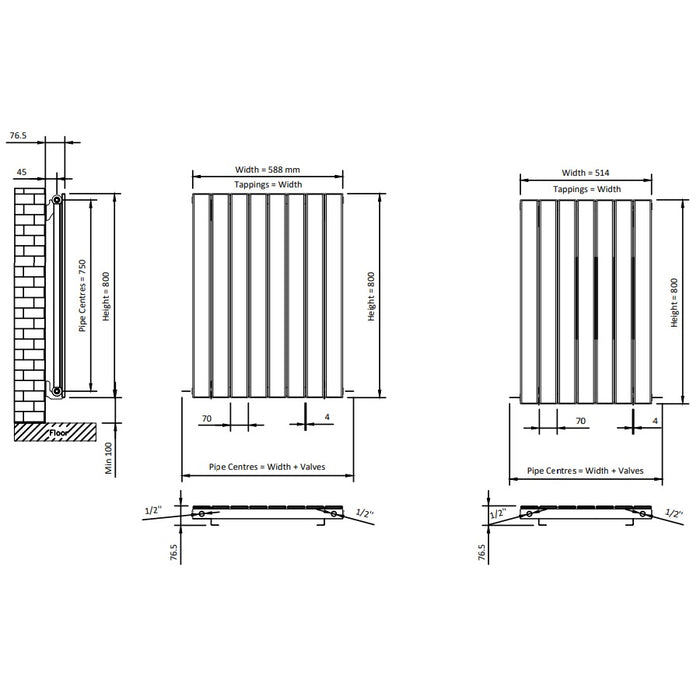 Eastbrook Addington Type 10 Horizontal Aluminium Designer Radiator - Gloss White