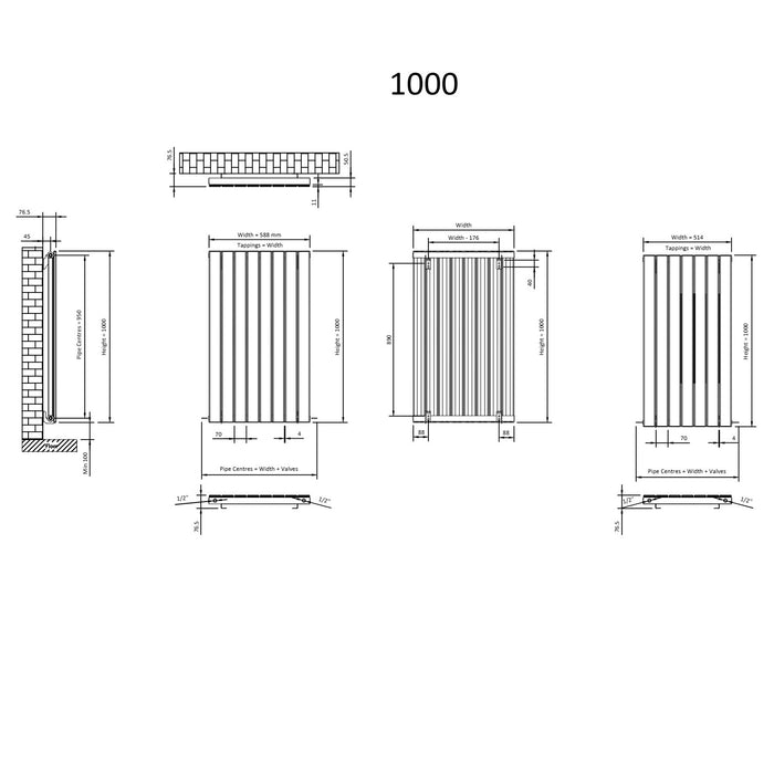 Eastbrook Addington Type 10 Vertical Aluminium Designer Radiator - Gloss White