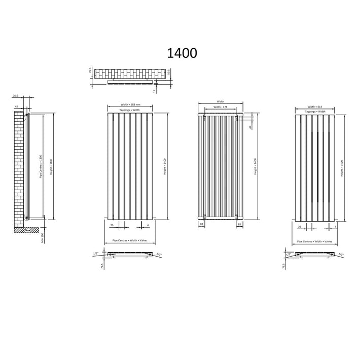 Eastbrook Addington Type 10 Vertical Aluminium Designer Radiator - Gloss White