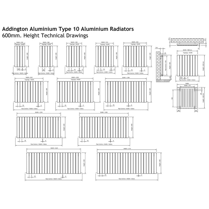 Eastbrook Addington Type 10 Vertical Aluminium Designer Radiator - Gloss White