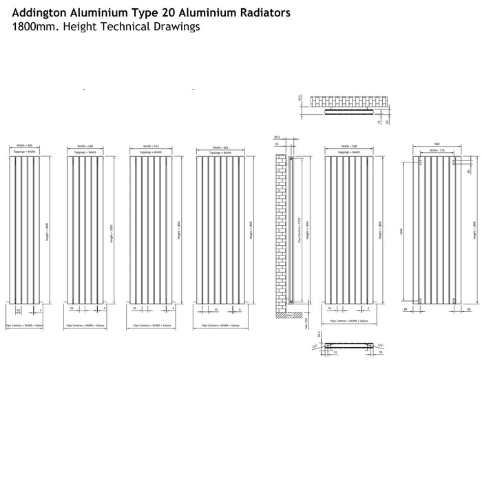 Eastbrook Addington Type 20 Vertical Aluminium Designer Radiator - Gloss White