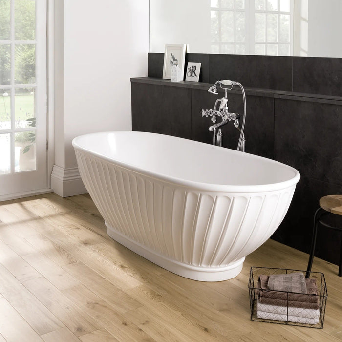 BC Designs Casini Stone Freestanding Bath - 1690mm x 735mm - Polished White