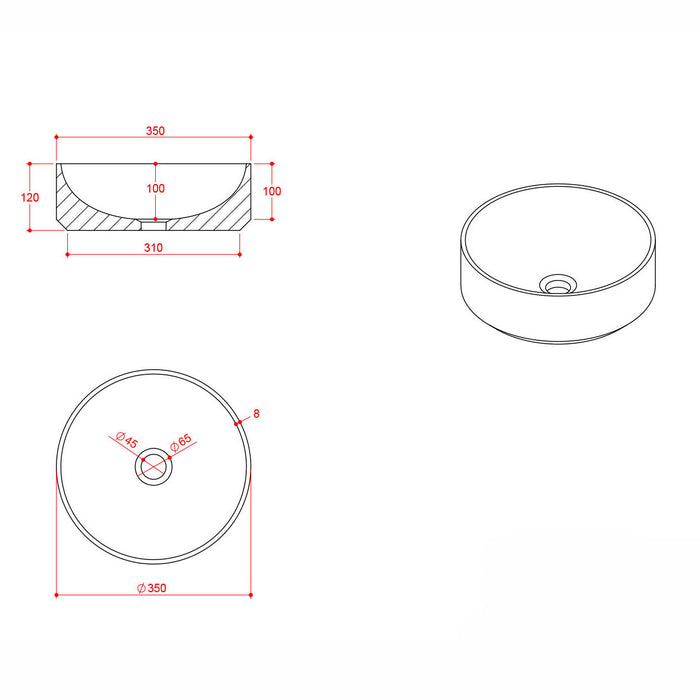 Scudo Sanctuary Marble Round Countertop Basin - 350mm  Wide