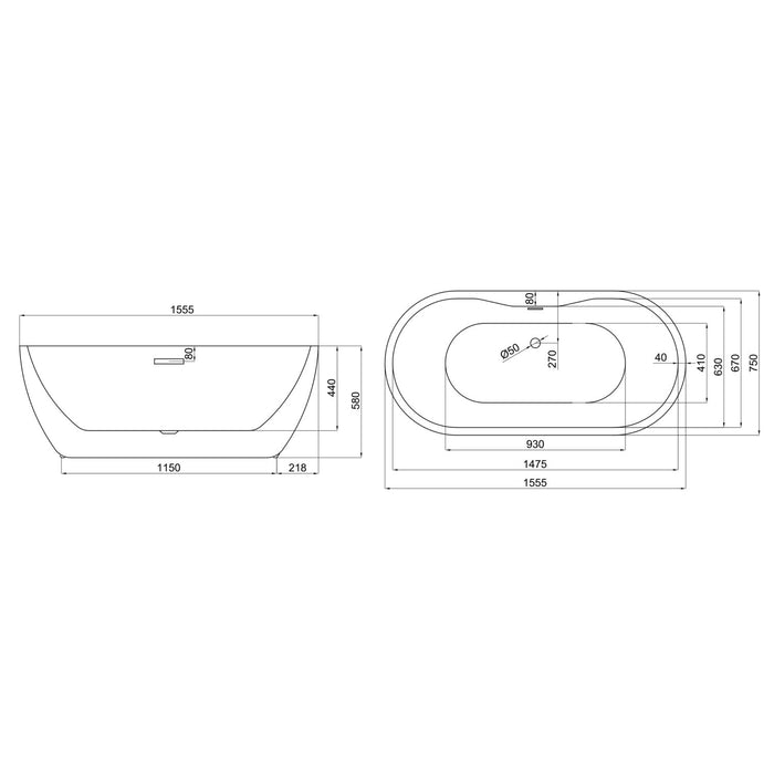 Scudo Onyx Double Ended Freestanding Bath - Gloss White