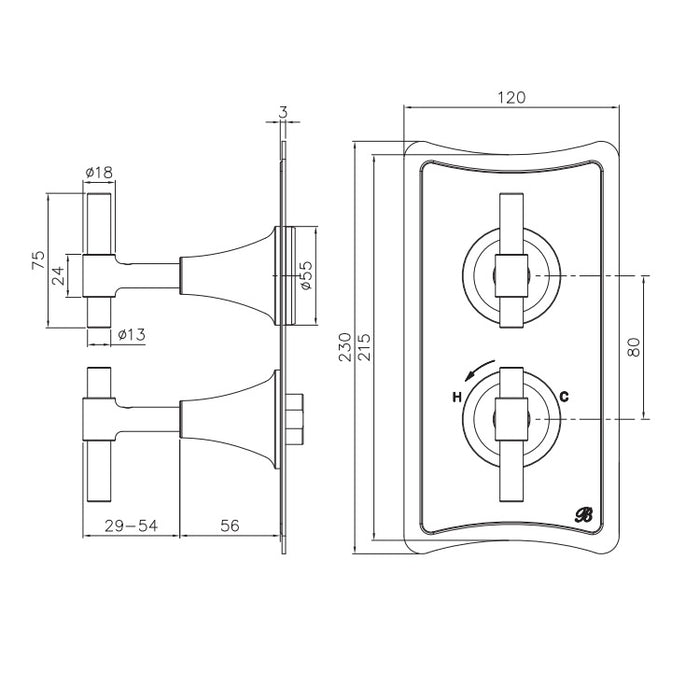 Burlington Strand 2 Outlet Concealed Shower Valve with Diverter