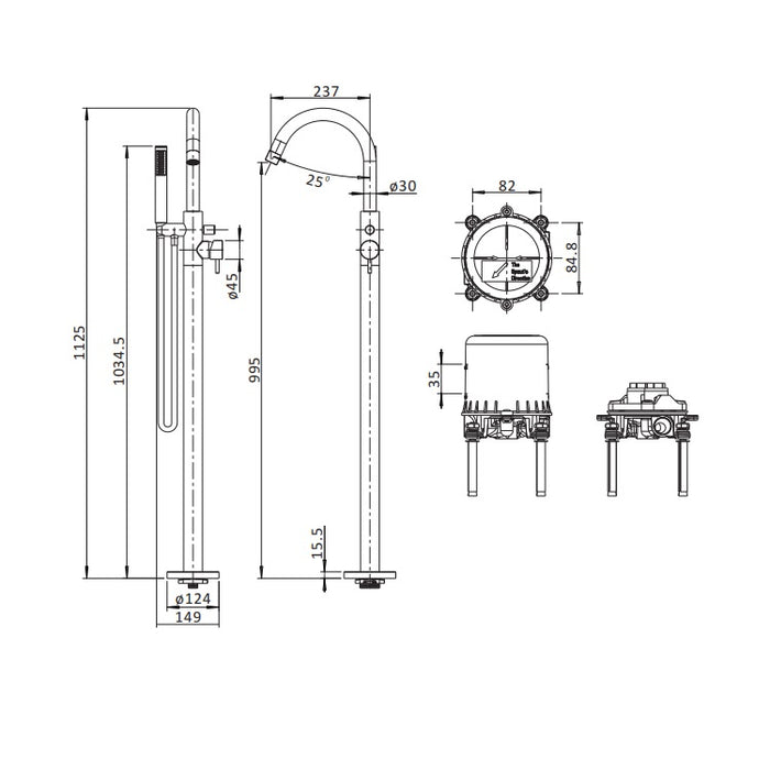 Burlington Strand Floorstanding Bath Shower Mixer Tap with Handset