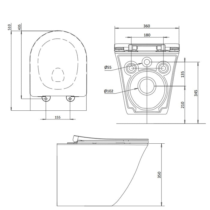 Burlington Strand Rimless Wall Hung Toilet with Soft Close Seat