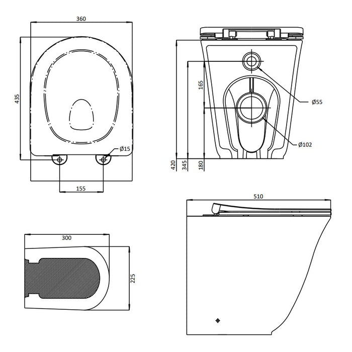 Burlington Strand Rimless Back to Wall Toilet with Soft Close Seat