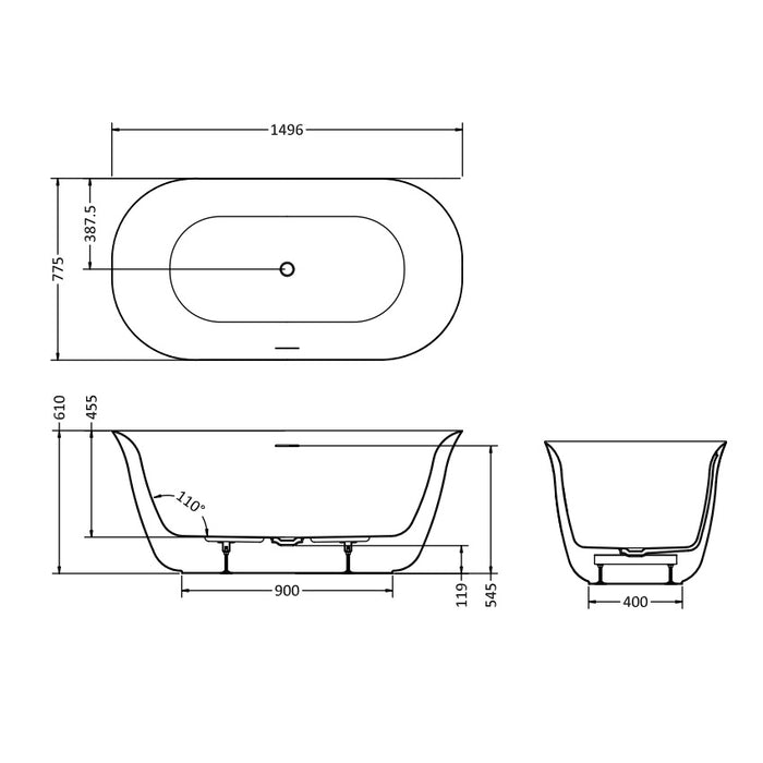 Burlington Strand Double Ended Acrylic Freestanding Bath - White