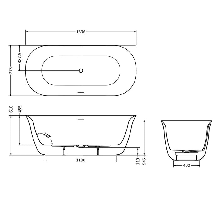 Burlington Strand Double Ended Acrylic Freestanding Bath - White