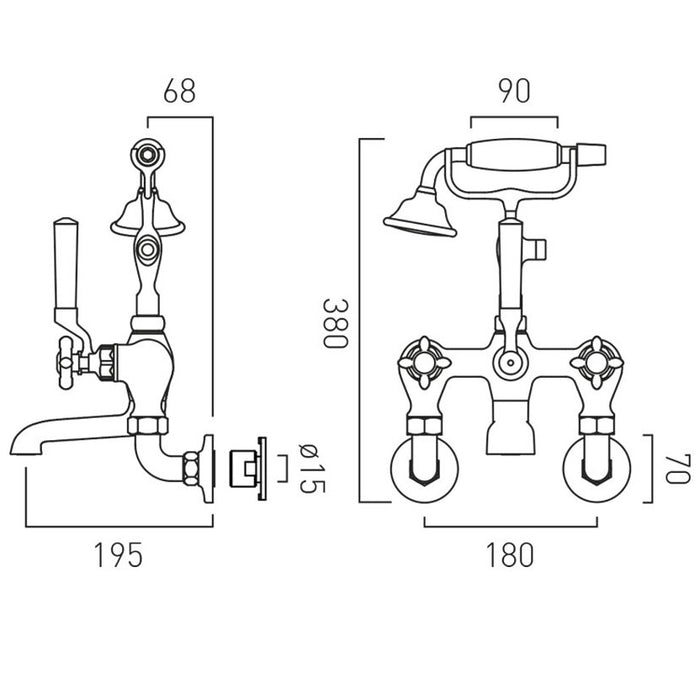 Vado Axbridge Wall Mounted Bath Shower Mixer Tap With Shower Kit