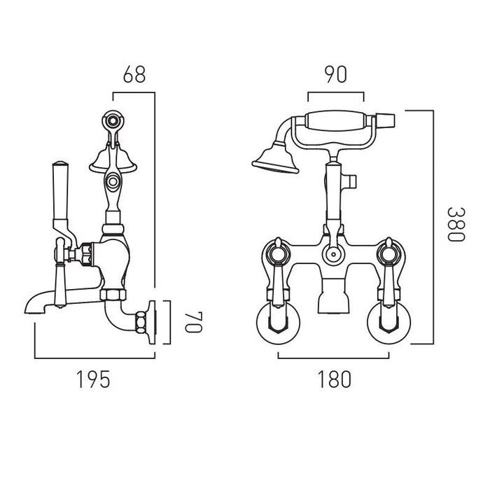 Vado Axbridge Lever Wall Mounted Bath Shower Mixer Tap With Shower Kit