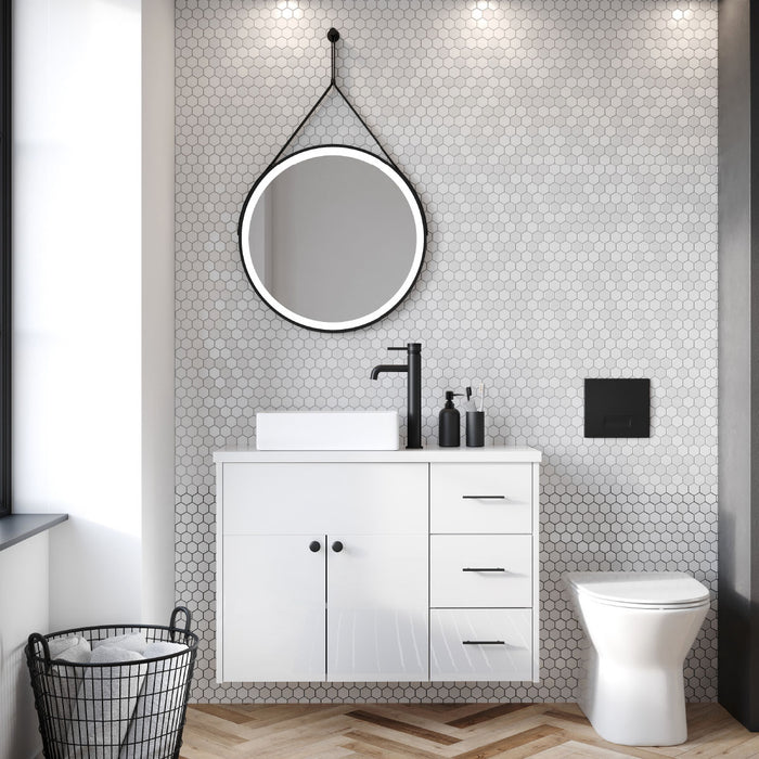 Scudo Belini Round Illuminated LED Hanging Mirror - Matt Black - 600mm