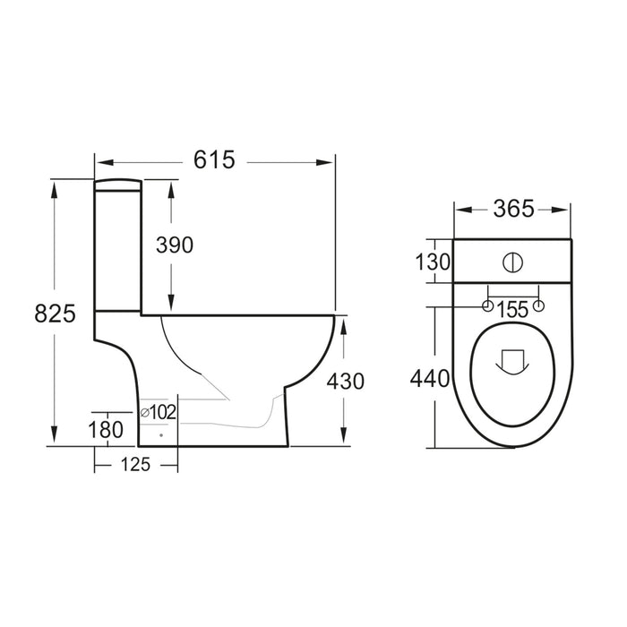 Scudo Belini Rimless Open Back Close Coupled Toilet with Soft Close Seat