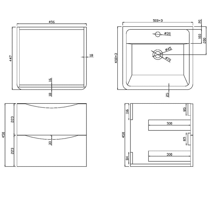 Scudo Bella 2 Drawer Wall Hung Vanity Unit with Ceramic Basin