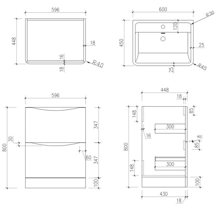 Scudo Bella 2 Drawer Floorstanding Vanity Unit with Ceramic Basin
