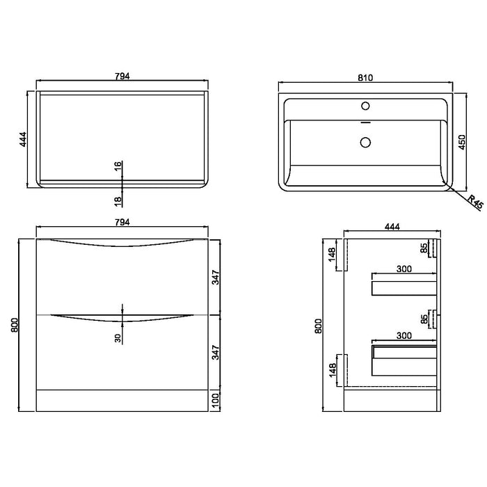 Scudo Bella 2 Drawer Floorstanding Vanity Unit with Ceramic Basin