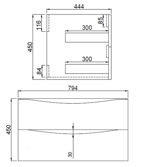 Scudo Bella 2 Drawer Wall Hung Vanity Unit with Ceramic Basin