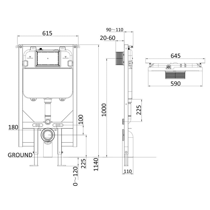 Crosswater Belgravia Ultra Slim 1140mm Concealed Cistern Toilet Frame Set 5