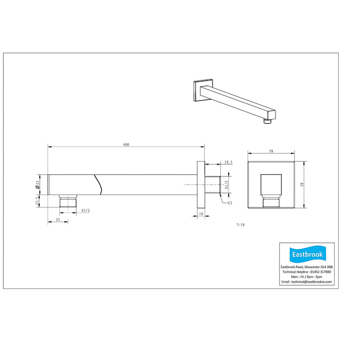 Eastbrook Concealed Shower Valve With Square Shower Head And Arm - Chrome