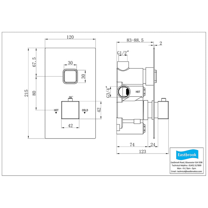 Eastbrook Concealed Shower Valve With Rectangular Slide Rail Shower Kit - Chrome