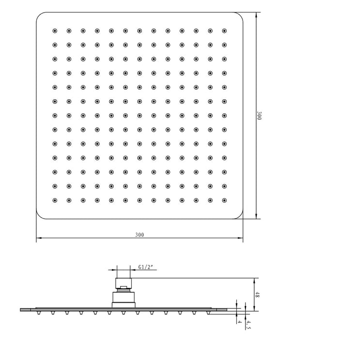 Eastbrook Concealed Shower Valve With Rectangular Shower Head, Square Shower Arm And Body Jets - Chrome