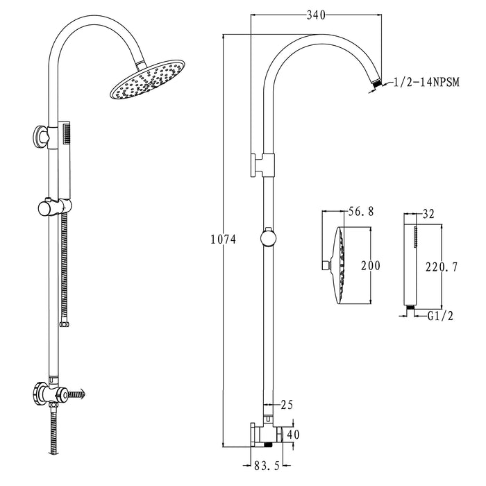 Eastbrook Exposed Bar Shower Valve With Breeze Riser Shower Kit - Chrome