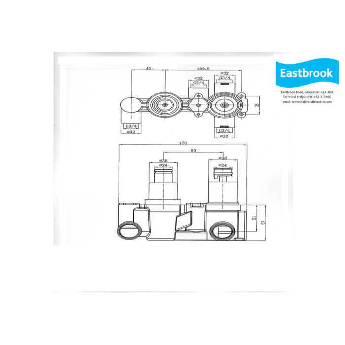 Eastbrook Concealed Shower Valve With Round Shower Head, Swivel Arm, Outlet Elbow And Handset - Chrome