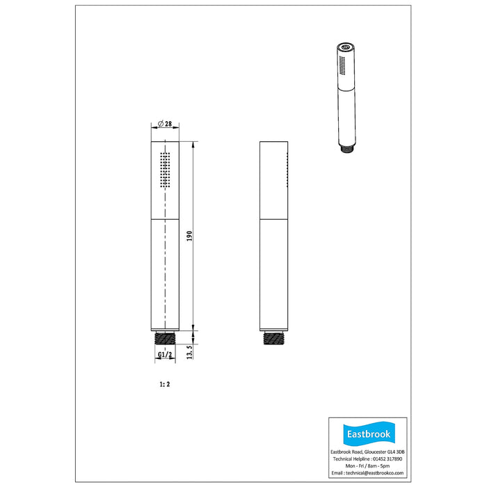 Eastbrook Vertical Exposed Shower Valve With Round Handset, Hose And Holder - Chrome