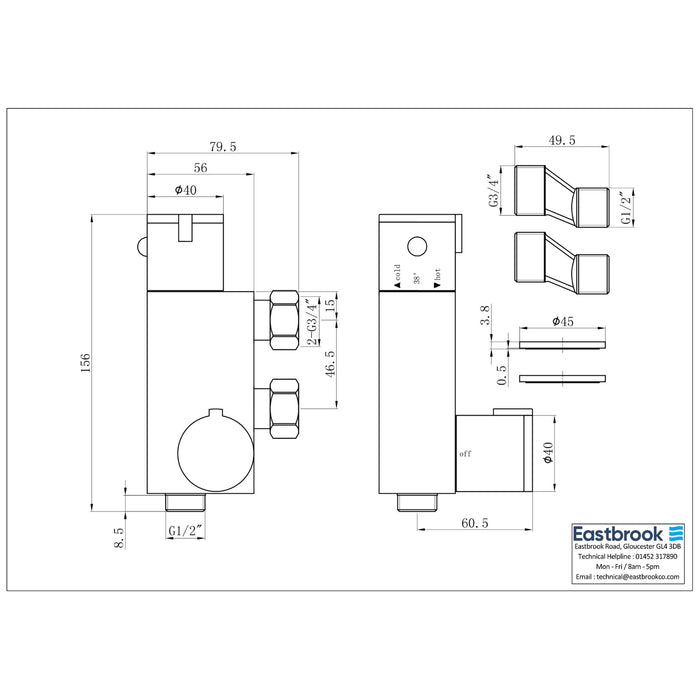 Eastbrook Vertical Exposed Shower Valve With Round Handset, Hose And Holder - Chrome