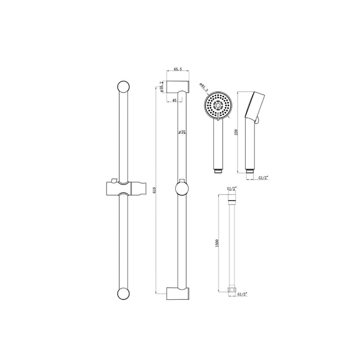 Eastbrook Push Button Concealed Shower Valve With Round Slide Riser Kit And Outlet Elbow - Matt Smooth Black