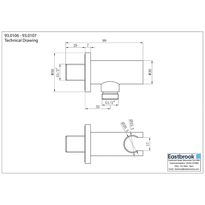 Eastbrook Concealed Manual Shower Valve With Round Shower Handset, Hose, Outlet ElbowAnd Shower Holder - Chrome