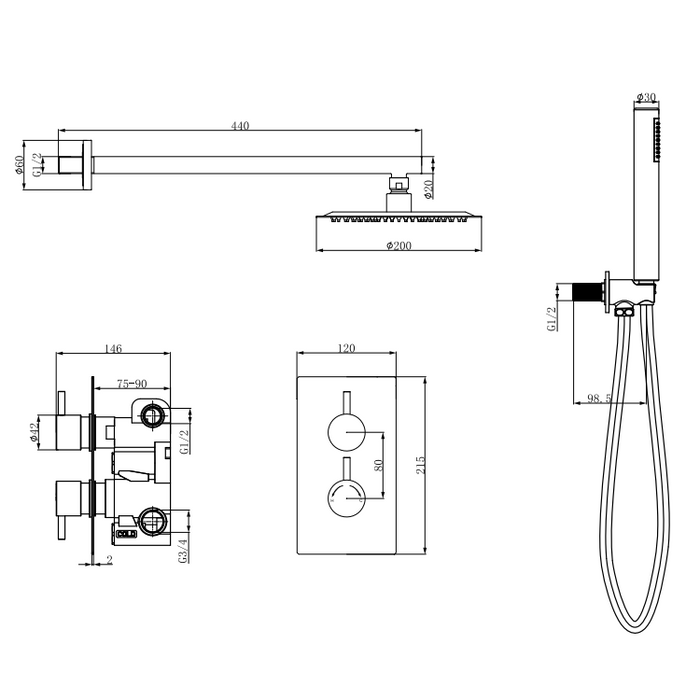 Eastbrook Round Thermostatic Concealed Shower Kit