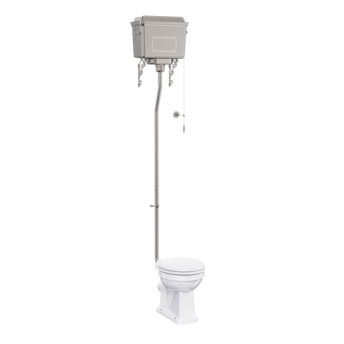 Burlington Regal High Level Toilet with 430mm Dual Flush Brushed Aluminium Cistern And Flush Pipe Kit