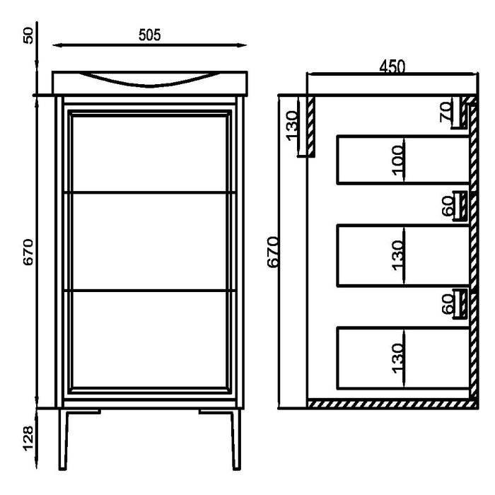 Scudo Bota 3 Drawer Floorstanding Vanity Unit with Leg Set & Basin
