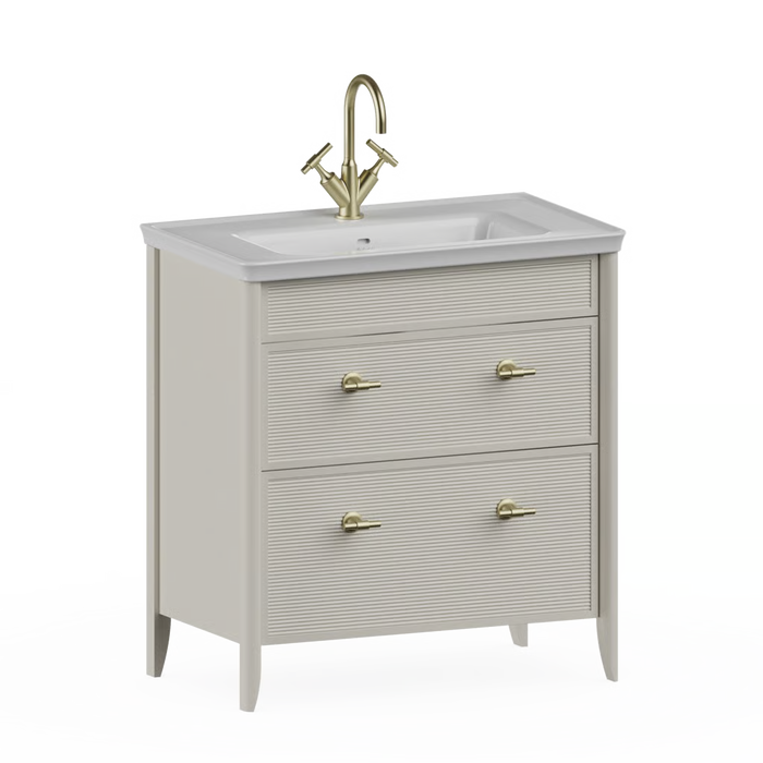 Burlington Strand 800mm 2 Drawer Floorstanding Vanity Unit with Ceramic Basin & Handles