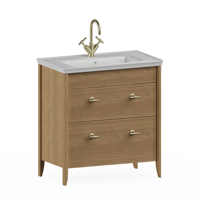 Burlington Strand 800mm 2 Drawer Floorstanding Vanity Unit with Ceramic Basin & Handles